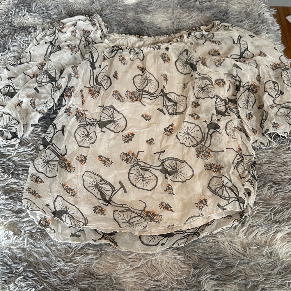C—Silk Cream and Gray Bicycle Pattern Blouse